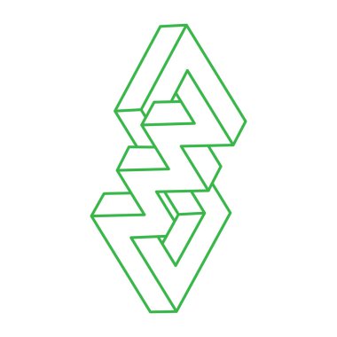 İmkansız şekiller. Kutsal geometri figürleri. Optik yanılsama. Soyut sonsuz geometrik nesne. İmkansız sonsuz özet. Optik sanat. Beyaz arka planda imkansız geometri şekli. Escher tarzı.