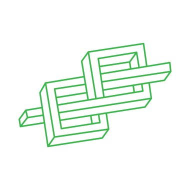 İmkansız bir şekil. Modern logo. Kutsal geometri figürü. Optik yanılsama. Soyut sonsuz geometrik nesneler. İmkansız sonsuz özet. Optik sanat. Beyaz arkaplanda imkansız geometri şekli.