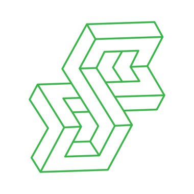 İllüzyon şekilleri. 3 boyutlu geometri logosu. Optik illüzyon figürleri. Kutsal geometri nesnesi. 