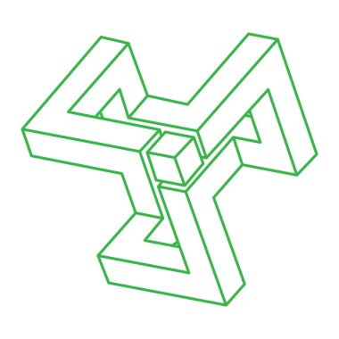 Logo. İmkansız şekil, optik illüzyon, vektör. Optik sanat objesi. Geometrik şekil. Satır sanatı. 
