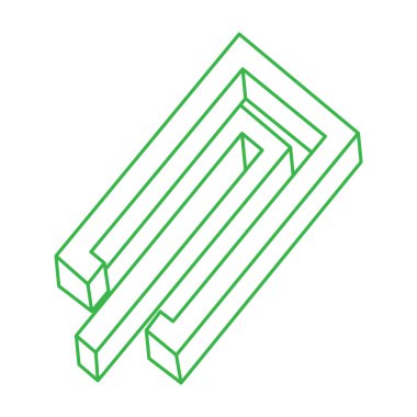 İmkansız şekil, optik illüzyon, vektör. Optik sanat objesi. Logo. Geometrik şekil. 