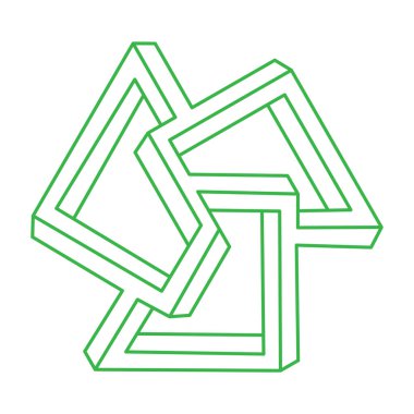 İmkansız şekiller, optik yanılsama figürü, vektör. Escher paradoksu. Optik sanat objeleri. Geometri logosu. 