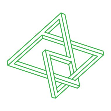 İmkânsız optik illüzyon şekilleri. Optik sanat objesi. İmkansız rakamlar. Gerçek dışı geometrik logo. 