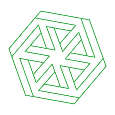 İmkansız bir şekil. Kutsal geometri. Optik illüzyon figürü. Soyut sonsuz geometrik nesne. İmkansız sonsuz ana hatları. Operasyon sanatı. Beyaz arka planda imkansız geometri şekli. Satır sanatı.