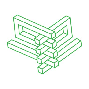 İmkansız şekiller. Optik yanılsama. Soyut sonsuz geometrik nesneler. İmkansız sonsuz ana hat logosu. Beyaz arka planda imkansız geometri sembolü. Optik sanat.