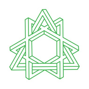 İmkansız şekiller. Optik yanılsama. Kutsal geometri figürü. Soyut sonsuz geometrik nesne. İmkansız sonsuz özet. Optik sanat. Beyaz arkaplanda imkansız geometri şekli.