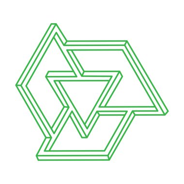 Optik illüzyon logosu. İmkansız şekiller. Kutsal geometri figürü. Soyut sonsuz geometrik nesneler. İmkansız sonsuz ana hatları. Optik sanat. Beyaz arkaplanda imkansız geometri şekli.