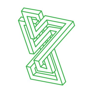 İmkansız şekiller. Kutsal geometri figürü. Optik yanılsama. Soyut sonsuz geometrik nesneler. İmkansız sonsuz özet. Logo. Beyaz arka planda imkansız geometri nesnesi. Optik sanat.