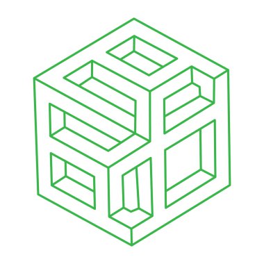 İllüzyon şekilleri. Üç boyutlu modern geometri. Optik illüzyon figürü. Kutsal geometri. Logo. 