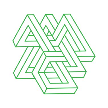 İmkansız şekiller. Kutsal geometri figürleri. Optik yanılsama. Soyut sonsuz geometrik nesneler. İmkansız sonsuz özet. Çizgi çalışması. Optik sanat. Beyaz arkaplanda imkansız geometri şekli.