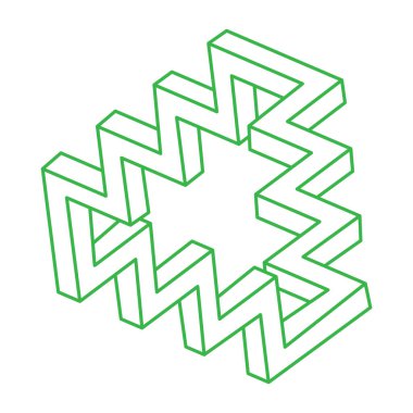 İmkansız şekiller. Kutsal geometri figürleri. Optik yanılsama. Soyut sonsuz geometrik nesne. İmkansız sonsuz özet. Optik sanat. Beyaz arka planda imkansız geometri şekli. Escher tarzı.