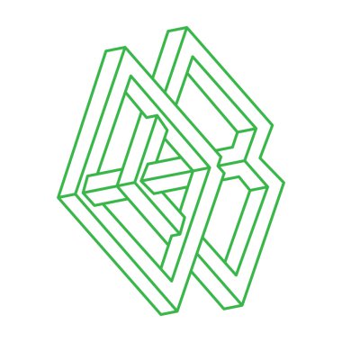 İllüzyon şekilleri. Üç boyutlu geometri objeleri. Optik illüzyon figürleri. Kutsal geometri logosu. 