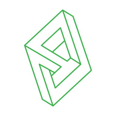 İmkânsız optik illüzyon şekilleri. Op sanat objeleri. İmkansız rakamlar. Çizgi çalışması. Logo. 