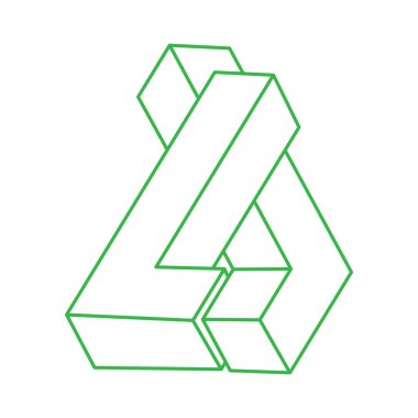 Escher paradoksu geometrisi. Logo. Optik illüzyon objesi. Kutsal geometrik figürler. Optik sanat. İmkansız şekiller. 