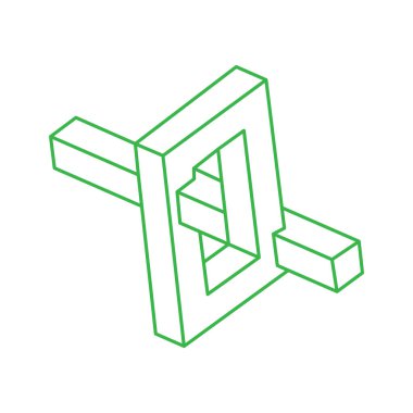 İmkansız şekiller. Optik yanılsama. Kutsal geometri figürü. Soyut sonsuz geometrik nesneler. İmkansız sonsuz ana hat logosu. Optik sanat. Beyaz arkaplanda imkansız geometri şekli.