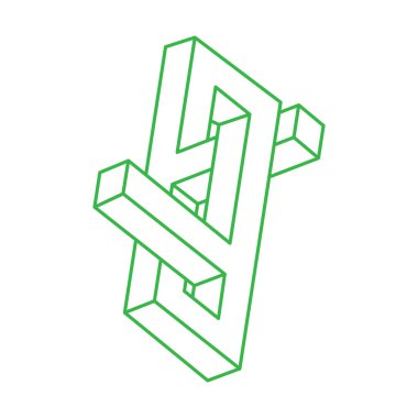 İmkânsız optik illüzyon şekilleri. Logo. Optik sanat objeleri. İmkansız rakamlar. Çizgi çalışması. Gerçekdışı geometrik nesne.