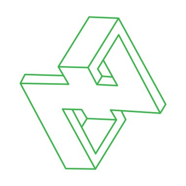 İmkansız şekiller. Kutsal geometri. Optik illüzyon logosu. Soyut sonsuz geometrik nesneler. İmkansız sonsuz özet. Beyaz arka planda imkansız geometri nesnesi. Optik sanat.