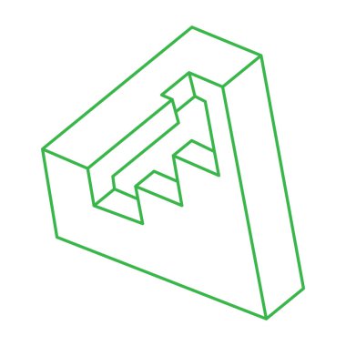 İmkansız şekiller. Kutsal geometri figürleri. Optik yanılsama. Soyut sonsuz geometrik nesneler. İmkansız sonsuz özet. Çizgi çalışması. Optik sanat. Beyaz arkaplanda imkansız geometri şekli.