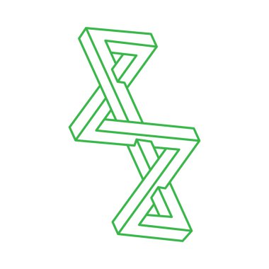 Optik illüzyon logosu. İmkansız vektörü şekillendirir. Optik sanat objeleri. Geometrik şekiller. Escher paradoksu. 