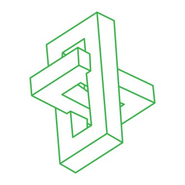 İmkânsız optik illüzyon şekilleri. Optik sanat objeleri. İmkansız rakamlar. Escher tarzı. Geometri logosu. 