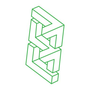 Optik illüzyon şekilleri. Optik sanat objeleri. İmkansız rakamlar. Escher tarzı. Geometri logosu. 