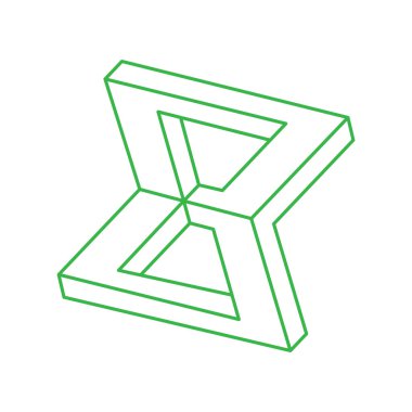 İmkânsız optik illüzyon şekilleri. Optik sanat objeleri. İmkansız rakamlar. Çizgi sanatı logosu. 