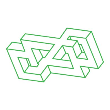 İmkansız şekiller. Logo. Kutsal geometri figürü. Optik yanılsama. Soyut sonsuz geometrik nesneler. İmkansız sonsuz özet. Optik sanat. Beyaz arkaplanda imkansız geometri şekli.
