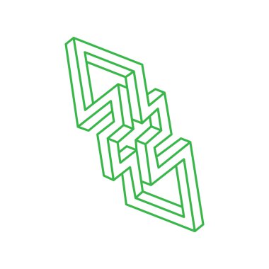 İmkansız şekiller. Optik yanılsama. Kutsal geometri figürü. Soyut sonsuz geometrik nesne. Logo. İmkansız sonsuz özet. Optik sanat. Beyaz arkaplanda imkansız geometri şekli.