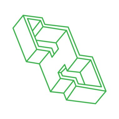 İmkansız şekiller. Kutsal geometri. Optik illüzyon logosu. Soyut sonsuz geometrik nesneler. Optik sanat. Beyaz arka planda imkansız geometri sembolü. Çizgi çalışması. Escher tarzı.