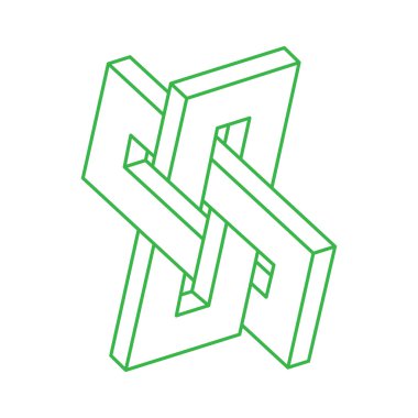 Optik yanılsama. İmkansız şekiller. Kutsal geometri figürü. Soyut sonsuz geometrik nesneler. Logo. İmkansız sonsuz özet. Optik sanat. Beyaz arkaplanda imkansız geometri şekli.