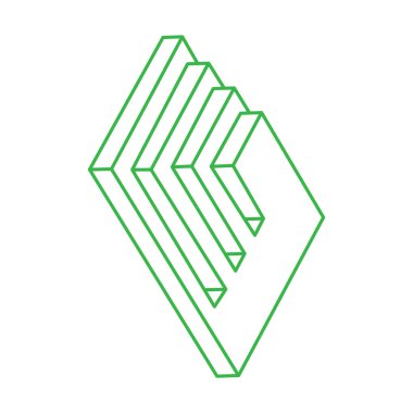 İmkansız şekiller. Kutsal geometri. Optik illüzyon figürleri. Soyut sonsuz geometrik nesneler. İmkansız sonsuz dış hat şekli. Logo. Optik sanat. Beyaz arkaplanda imkansız geometri şekli.