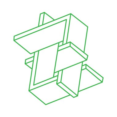 İmkansız bir şekil. Logo. Kutsal geometri figürü. Optik yanılsama. Soyut sonsuz geometrik nesne. İmkansız sonsuz özet. Çizgi çalışması. Optik sanat. Beyaz arkaplanda imkansız geometri şekli.