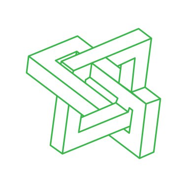 İmkansız şekiller. Kutsal geometri figürü. Optik yanılsama. Soyut sonsuz geometrik nesne. İmkansız sonsuz ana hat logosu. Çizgi çalışması. Optik sanat. Beyaz arkaplanda imkansız geometri şekli.