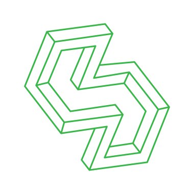 İmkansız şekiller. Kutsal geometri. Optik illüzyon figürleri. Soyut sonsuz geometrik nesneler. İmkansız sonsuz ana hatları. Operasyon sanatı. Beyaz arka planda imkansız geometri şekli. Satır sanatı.