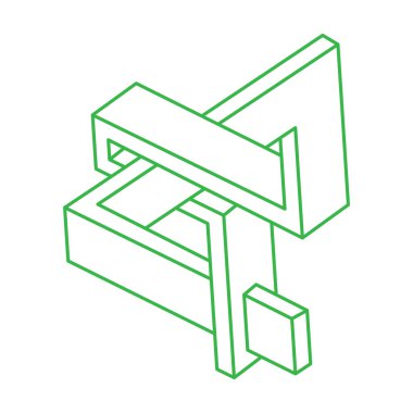 İmkansız şekiller. Kutsal geometri. Optik illüzyon logosu. Soyut sonsuz geometrik nesneler. Optik sanat. Beyaz arka planda imkansız geometri sembolü. Çizgi çalışması. Escher tarzı.