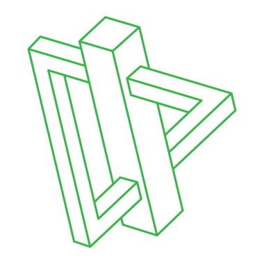 İmkânsız optik illüzyon şekilleri. Logo. Optik sanat objesi. İmkansız bir rakam. Çizgi çalışması. Gerçekdışı geometrik nesneler. 