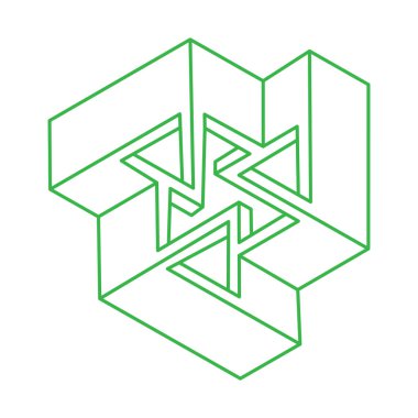 İmkânsız optik illüzyon şekilleri. Logo. Optik sanat objeleri. İmkansız rakamlar. Çizgi çalışması. Gerçekdışı geometrik nesne. 