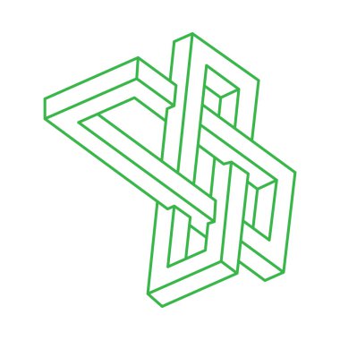 İmkansız nesneler. Logo. Optik illüzyon figürü. 3 boyutlu illüstrasyon. Optik sanat biçimi. 