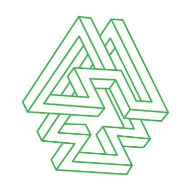 İmkansız bir şekil. Logo. Kutsal geometri figürü. Optik yanılsama. Soyut sonsuz geometrik nesne. İmkansız sonsuz özet. Çizgi çalışması. Optik sanat. Beyaz arkaplanda imkansız geometri şekli.