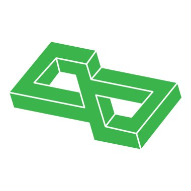 Optik illüzyon logosu. İmkansız şekiller. Kutsal geometri figürü. Soyut sonsuz geometrik nesne. İmkansız sonsuz özet. Optik sanat. Beyaz arkaplanda imkansız geometri şekli.