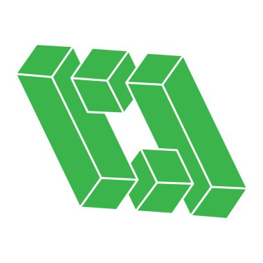 İmkansız şekiller. Kutsal geometri figürü. Optik illüzyon logosu. Soyut sonsuz geometrik nesne. İmkansız sonsuz özet. Çizgi çalışması. Optik sanat. Beyaz arkaplanda imkansız geometri şekli.