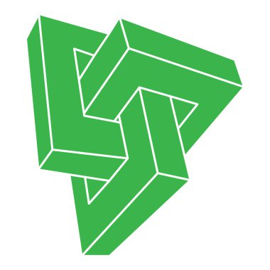 İmkansız şekiller. Optik illüzyon logosu. Soyut sonsuz geometrik nesneler. İmkansız sonsuz özet. Beyaz arka planda imkansız geometri sembolü. Optik sanat.