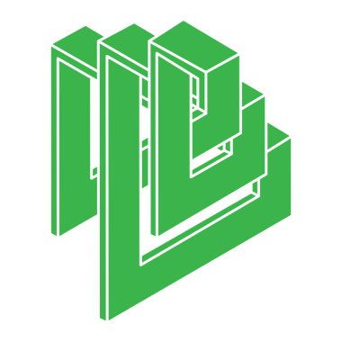 İmkânsız optik illüzyon şekilleri. Optik sanat objesi. İmkansız bir rakam. Escher tarzı. Geometri logosu. 