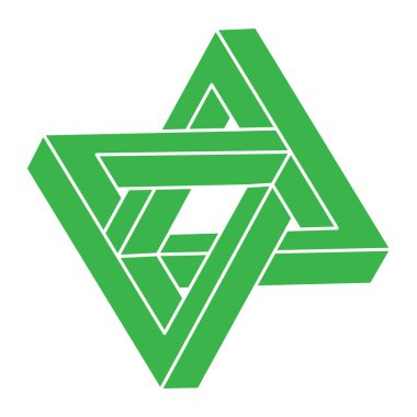 İmkansız şekiller, optik yanılsama figürü, vektör. Escher paradoksu. Optik sanat objesi. Geometri logosu. 