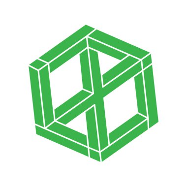 İmkânsız optik illüzyon şekli. Logo. Optik sanat objeleri. İmkansız rakamlar. Gerçekdışı geometrik nesne. 