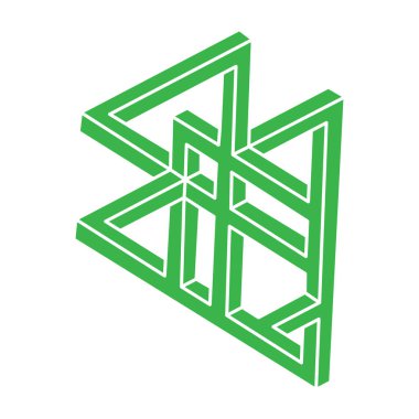 İmkansız şekiller. Kutsal geometri. Optik illüzyon figürleri. Soyut sonsuz geometrik nesneler. İmkansız sonsuz ana hatları. Operasyon sanatı. Beyaz arka planda imkansız geometri şekli. Satır sanatı.