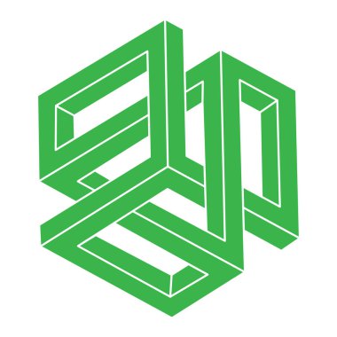 İmkansız şekiller. Kutsal geometri figürü. Optik yanılsama. Soyut sonsuz geometrik nesneler. İmkansız sonsuz özet. Optik sanat. Beyaz arka planda imkansız geometri şekli. Escher tarzı.