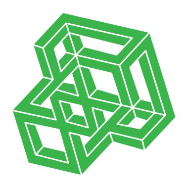 İmkânsız optik illüzyon şekilleri. Op sanat objeleri. Kutsal geometri logosu. İmkansız rakamlar. Satır sanatı. 