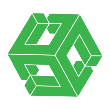 İmkansız şekiller. Kutsal geometri figürleri. Optik yanılsama. Soyut sonsuz geometrik nesne. İmkansız sonsuz özet. Optik sanat. Beyaz arka planda imkansız geometri şekli. Escher tarzı.