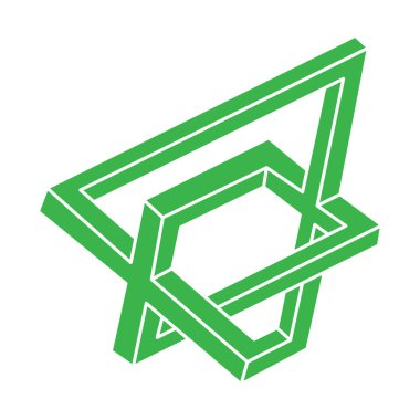İmkansız şekiller. Kutsal geometri figürü. Optik illüzyon logosu. Soyut sonsuz geometrik nesne. İmkansız sonsuz özet. Çizgi çalışması. Optik sanat. Beyaz arkaplanda imkansız geometri şekli.